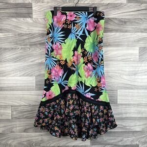 Versailles Skirt Womens M Black Neon Tropical Floral Layered Flounce Vintage Y2K